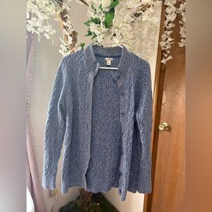 L.L. Bean Heather Blue Cable Knit Cardigan